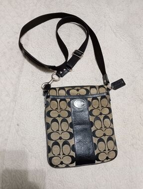 Coach Signature Crossbody Canvas Leather Details in Tan and Black